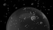 The futuristic dwarf planets of an unidentified solar system in a distant galaxy move beyond the laws of physics. 3d. 4K. Isolated black background.