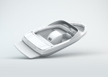 White Yacht On A Studio Background. Minimal Concept. Monochrome. 3D Render.