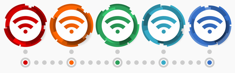 Leinwandbilder - Wifi, communication concept vector icon set, modern design abstract web buttons in 5 color options, infographic template for webdesign and mobile apps