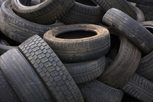 Tires Heap For Recycling Rubber Scrap Wheels Junk Yard Automobile Waste