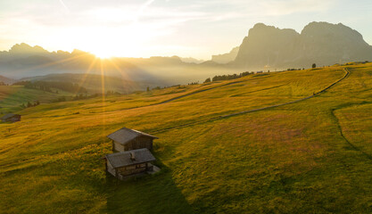 Aerial view of the grand landscape of the Dolomites