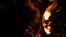 Burning Yellow Skull With Fire Backdrop With Empty Place - War Concept - Abstract 3D Illustration