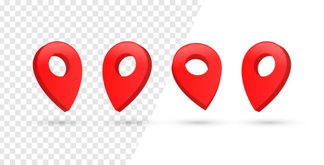 Poster - 3d location map pointer icon, place pin marker sign - isometric red gps map pointers in red frame, destination symbols in 3d