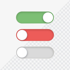 On Off toggle switch buttons 3d - switcher icons with enable or disable button, switch slider in modern toggle frame, realistic button