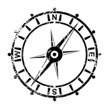 Grunge Compass With Scratches On A White Background, Vector Illustration