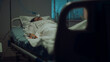 © stockbusters - Patient connected artificial breathing tubes in hospital intensive care unit.