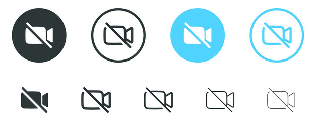 Poster - no video camera icon for streaming , facetime icons video call symbol -  recording not allowed - video cam off icon button - no record camera icon, filled, line, outline icons 