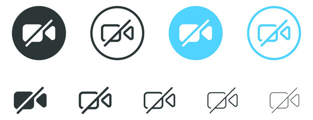 Poster - no video camera icon for streaming , facetime icons video call symbol -  recording not allowed - video cam off icon button - no record camera icon, filled, line, outline icons 