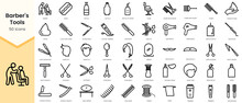 Set Of Barber's Tools Icons. Simple Line Art Style Icons Pack. Vector Illustration
