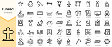 Set Of Funeral Icons. Simple Line Art Style Icons Pack. Vector Illustration