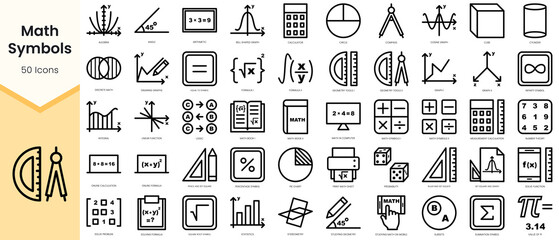 Set of Math Symbols icons. Simple line art style icons pack. Vector illustration
