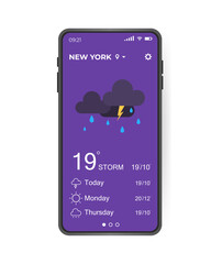 Wall Mural - weather application user interface. ui, ux elements. realistic smartphone with weather app. vector i
