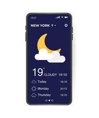 Wall Mural - weather application user interface. ui, ux elements. realistic smartphone with weather app. vector i