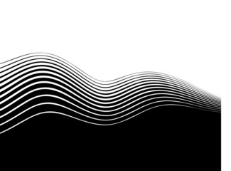 The transition from black to white in a wave of thin lines. Modern vector background.