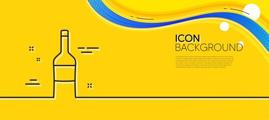 Wine bottle line icon. Abstract yellow background. Merlot or Cabernet Sauvignon sign. Minimal wine line icon. Wave banner concept. Vector