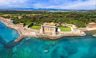 Wall Mural - Stunning aerial scenic view of castle on the beach a Ladispoli - Castello Palo Odescalchi. Lazio region, Italy