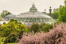 Brussels, Belgium, May 4, 2022. Royal Greenhouses Of Laeken, Royal Castle Of Laeken.Classical Style Greenhouses Designed By Alphonse Balat In 1873 With Pavilions, Domes And Galleries.
