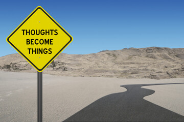 Wall Mural - Thoughts Become Things motivational quote for manifestation.