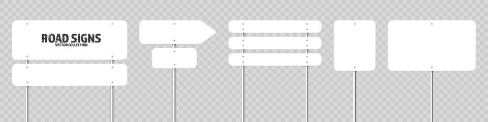 Wall Mural - various road, traffic signs. highway signboard on a chrome metal pole. blank white board with place 