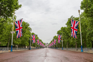 the mall lined with union jack flags