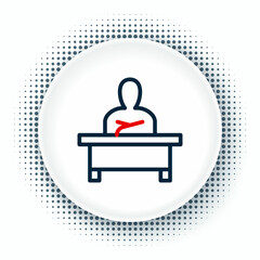 Poster - Line Schoolboy sitting at desk icon isolated on white background. Colorful outline concept. Vector