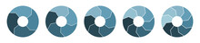 Lifecycle Circulation Icon Set With 4, 5, 6, 7, 8 Arrows. Thick Parts Spin Infograph. Navy Steel Blue Circle Infographics.