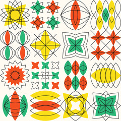 Wall Mural - Colorful art background with abstract geometric shapes. Trendy Neo Memphis seamless pattern.
