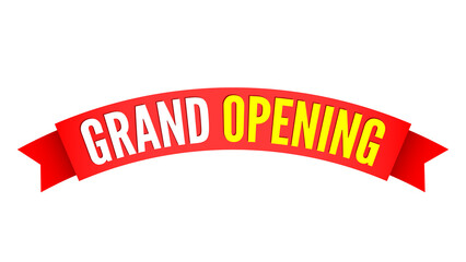 Wall Mural - Grand opening banner. Red ribbon. Tag. Label. Vector illustration.