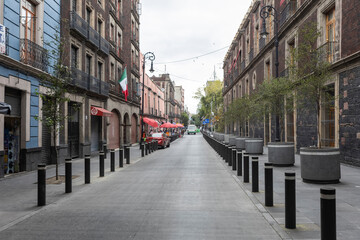 Mexico City, CDMX, Mexico, October 17, 2021, quiet street in the historic center of Mexico City