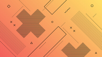 Wall Mural - modern abstract background with retro memphis elements and orange peach gradient color