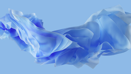 3d render, abstract blue background with layers of silk folded drapery, fashion wallpaper with levitating cloth