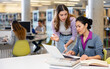 © JackF - Two female friends work together on laptop and read books in a public library