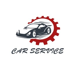 Wall Mural - Sport car service icon, engine repair and auto mechanic garage, vector symbol. Sport cars and racing gears automotive maintenance or tuning and reparation station, racecar motors workshop icon