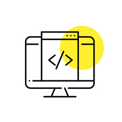 Wall Mural - html web page coding on computer monitor. pixel perfect, editable stroke line art icon