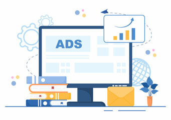 Advertising or ADS Vector Illustration for Mobile Social Media, Campaign, Business Promotion, Brand and Digital Marketing in Flat Cartoon Style