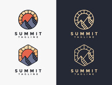 Set Of Minimalist Summit Landscape Logo Icon Vector