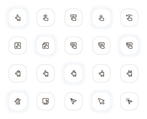 Fototapete - Cursors and select hands line icons set. Computer mouse pointer, arrows, click, confirm, cancel. Vector outline pictograms for web and ui, ux mobile app design. Editable Stroke. 24x24 Pixel Perfect.