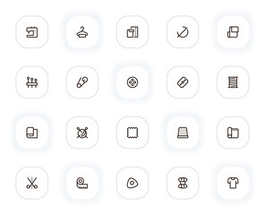 Poster - Clothes sewing line icons set. Sew machine, hanger, fabric, needle, thread, pin, button, blade. Vector outline pictograms for web and ui, ux mobile app design. Editable Stroke. 24x24 Pixel Perfect.
