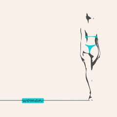 Poster - Sexy woman silhouette. Female figure posing. Back view. Young lady wearing lingerie. Thin line style illustration