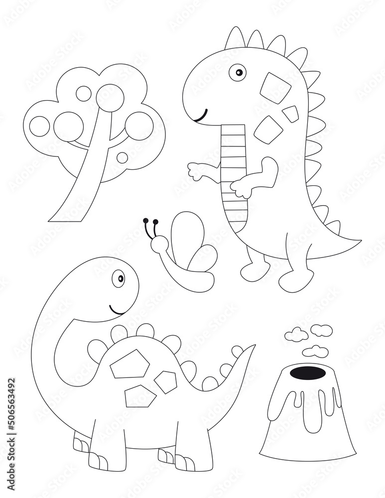 Dinosaurs coloring page printable for children. Preschool Space