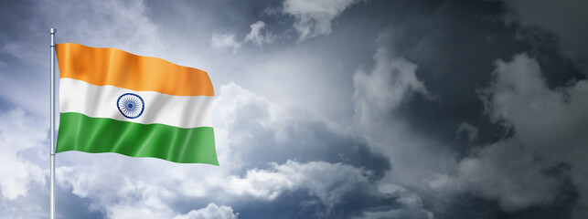 Wall Mural - Indian flag on a cloudy sky