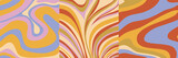 Fototapeta Tęcza - Groovy poster y2k retro background swirl set for print design. Spiral vector illustration. Psychedelic print. Vintage background. Cover, poster, wallpaper. 60s, 70s, hippie.