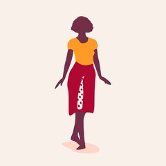 Poster - Sexy woman silhouette in dress textured by polka dot pattern. Walking lady