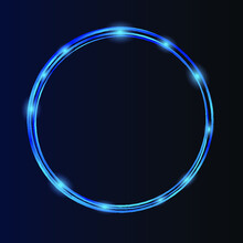 Neon Blue Frame. Shining Circle Banner. Energy Frame