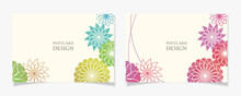 曲線で描いた花柄風のポストカードデザインG1【水彩塗／多色と赤紫系】