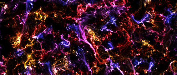 Wall Mural - Abstract View from plasma fire hell. red wallpaper, the universe is filled with nebulae and galaxies. Panoramic shot, wide format. abstract sky background. copy spase