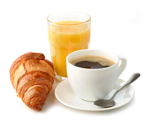 Wall Mural - coffee americano, croissant and orange juice