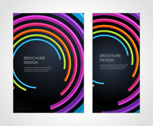 Circle Geometry Isometric Stripes Rainbow Abstract Booklet Brochure Set Template Design Vector Illustration. Rounded Maze Colored Spectrum Lines Futuristic Energy Development Progress Communication