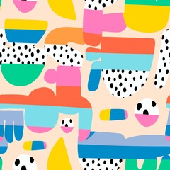 Wall Mural - abstract background. square seamless pattern. hand drawn various shapes. contemporary modern art. tr
