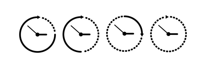 Set timer icon, hour time with arrows and circle watch, stopwatch. Service 24 hours day. Deadline, remaining time concept. Vector sign